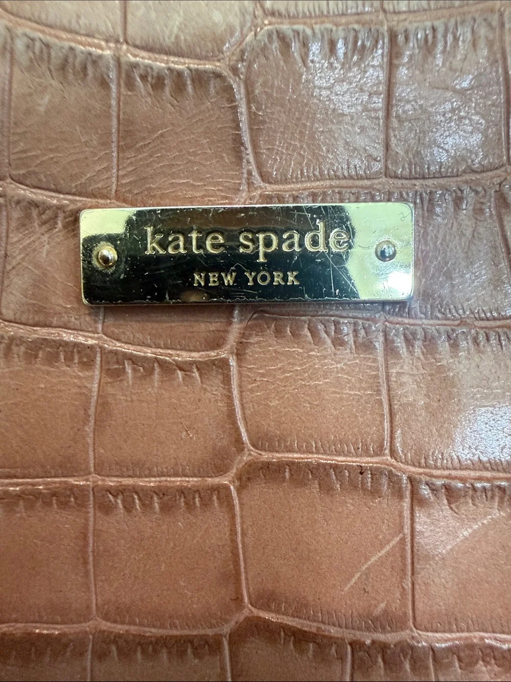 Kate Spade Brown Croc-Embossed Leather Satchel with Gold Plaque - Picture 2 of 9